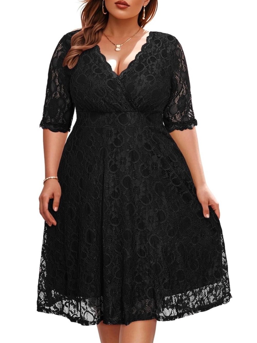NWT Plus Size Black Lace V-Neck Midi Cocktail Dress  Size 26W